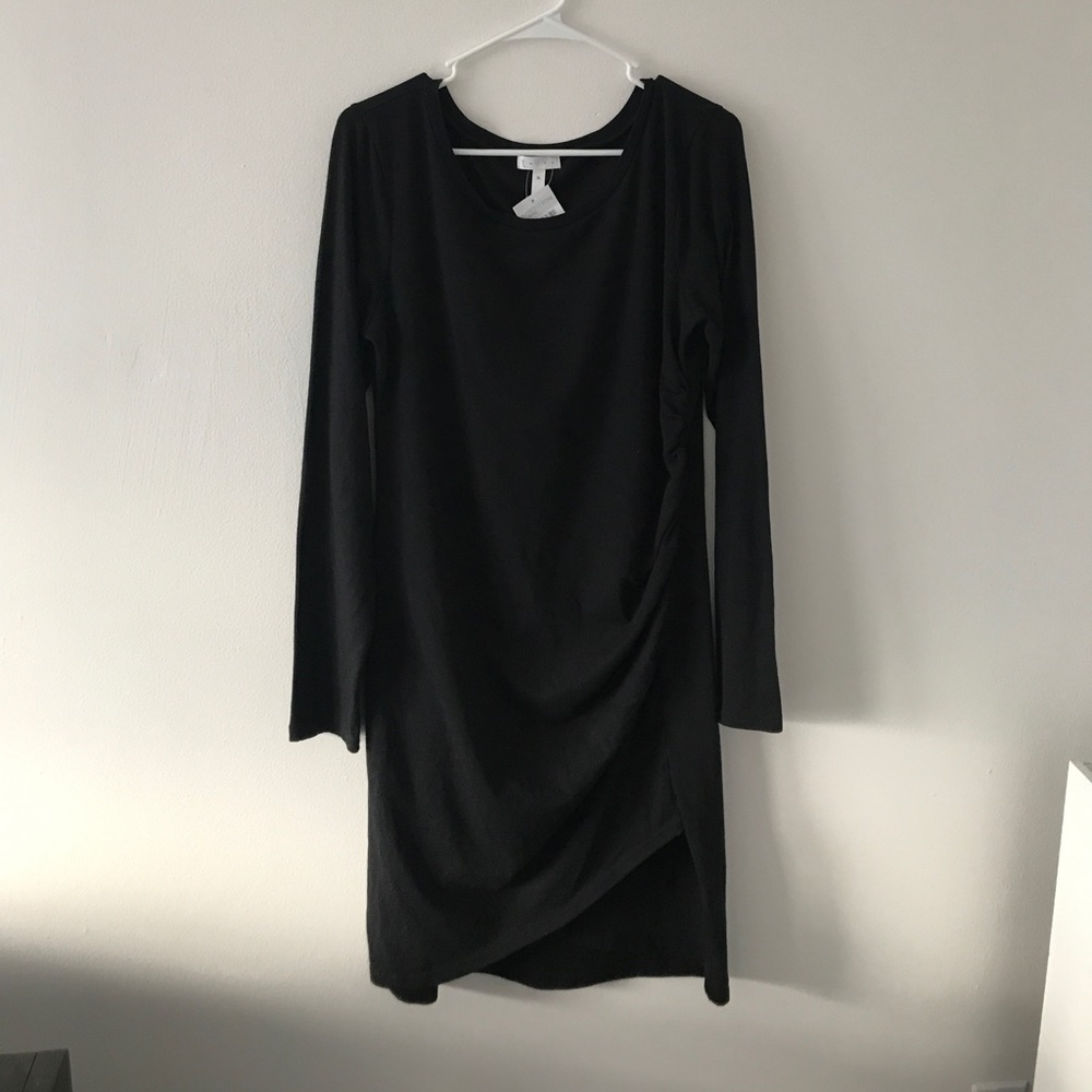 Leith Black Long Sleeve Dress with Ruched Side